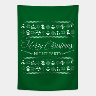 Merry Christmas Night Party Green Tapestry