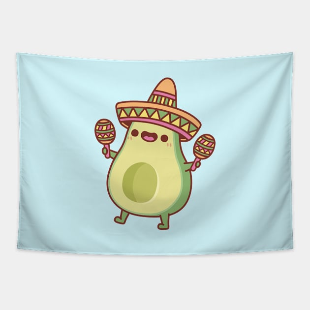 Cute Avocado With Sombrero Hat And Maracas Tapestry by rustydoodle