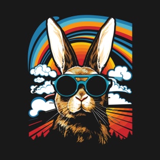 Rabbit Glasses 70s Aesthetics Bunny and Rainbow T-Shirt