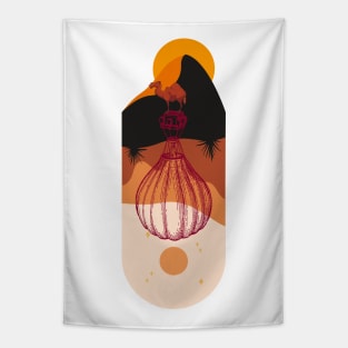 A Camel in the Desert Heat and Air Balloon Rising into the Night Gift Evergreen Tapestry