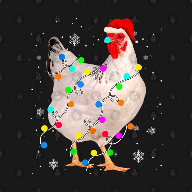 Chicken Christmas Lights Xmas Santa Hat Animals Lover by Mitsue Kersting