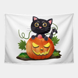 cartoon cute watercolor halloween cat Tapestry