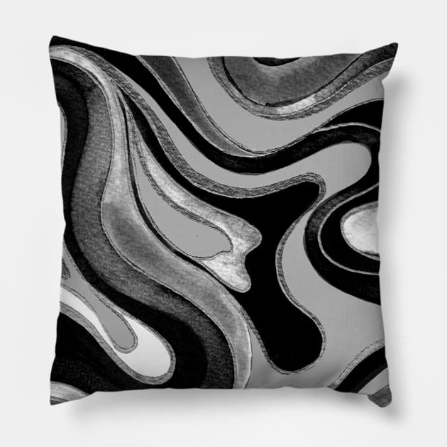 Black and White Psychedelic Marble Pillow by Carolina Díaz