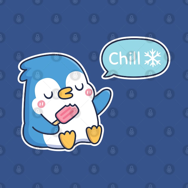 Cute Penguin With Popsicle Says Chill by rustydoodle