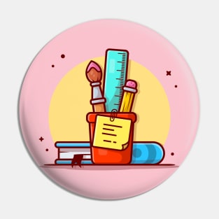 Stationery with Ruler, Pencil, Pen and Book Cartoon Vector Icon Illustration (2) Pin