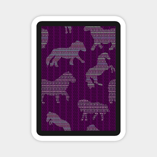 Shetland Fairisle Dancing Ponies - Purple Magnet by Juliewdesigns