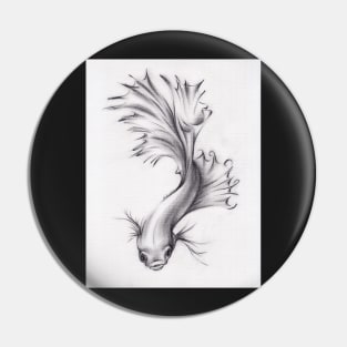 Lady of the Lake - Charcoal Pencil Drawing of a Siamese/Betta Fighting Fish Pin