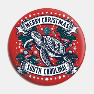 Merry Christmas South Carolina Sea Turtle Holly Southern Xmas Gift Pin