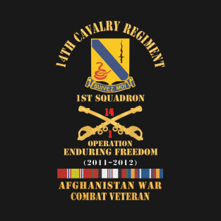 Army - 14th Cavalry Regiment w Cav Br - 1st Squadron - OEF - 2011-2012 - Red Txt Cbt Vet w AFGHAN SVC X 300 T-Shirt