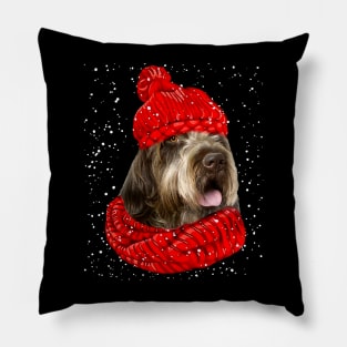 Wirehaired Pointing Griffon Wearing Red Hat And Scarf Christmas Pillow