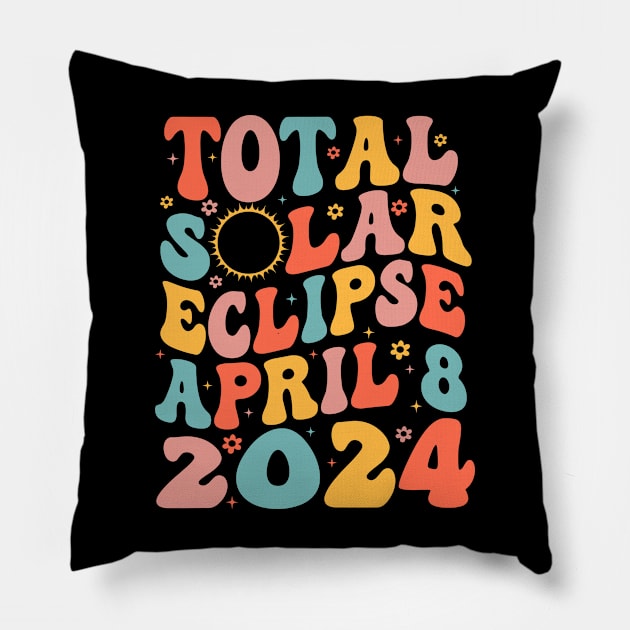 Total Solar Eclipse April 8 2024 Retro Groovy Women Kids Men Pillow by SmilArt