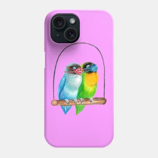 Sleepy Lovebirds Wearing Masks Illustration Phone Case