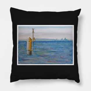 Melbourne Skyline from Indented Head Victoria - Watercolour Pillow