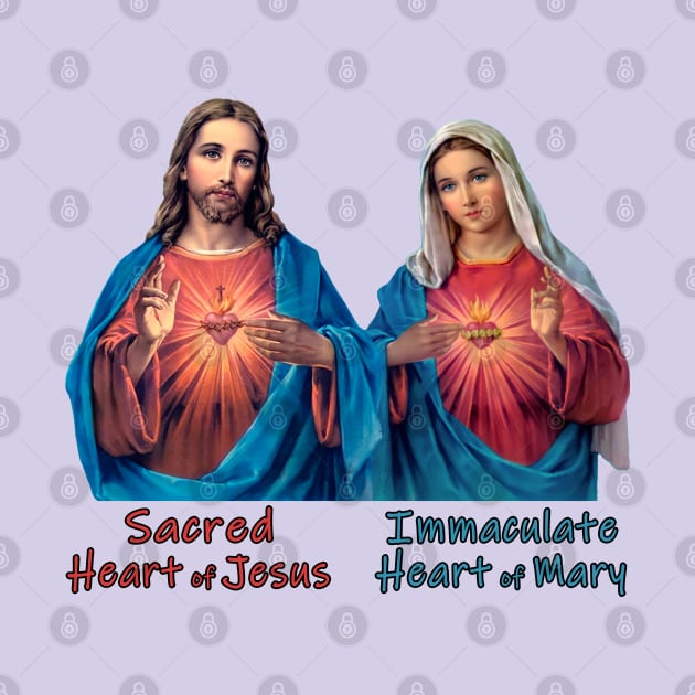 Sacred Heart of Jesus and Immaculate Heart of Mary Images with Typography by Brasilia Catholic
