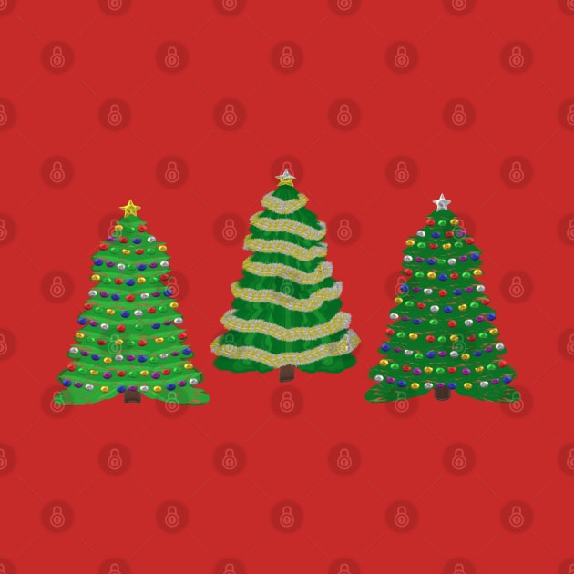 Festive Christmas Trees Trio (Red Background) by Art By LM Designs 