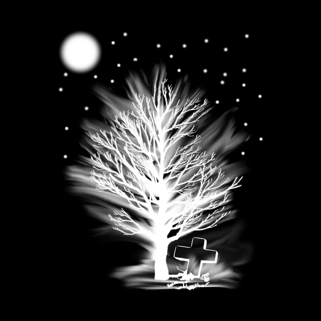 foggy night by moonlight in the starry sky by SpassmitShirts