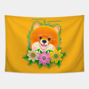 Pomeranian and Passion Flowers Tapestry