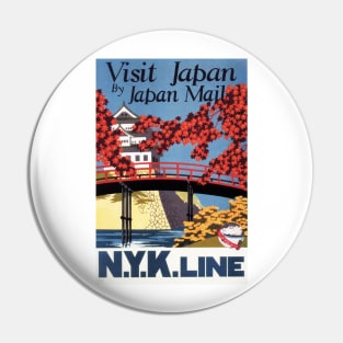 VISIT JAPAN by Japan Mail NYK Line Art Deco Japanese Vintage Travel Pin