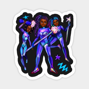 Black African American anime superhero girls from outer space brown skin black women Magnet