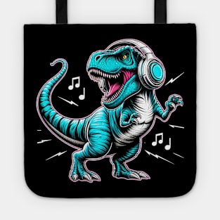 Dancing T-Rex with Headphone Tote