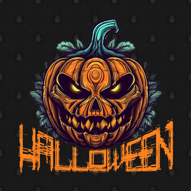 Enchanted Harvest: A scary Graphic Drawing of a Halloween Pumpkin by Guntah