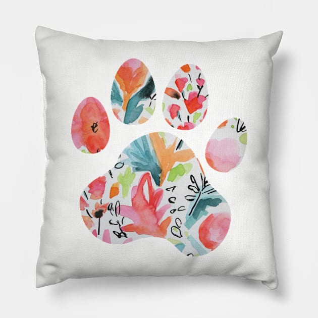 Bright Floral Paw Print Pillow by annmariestowe