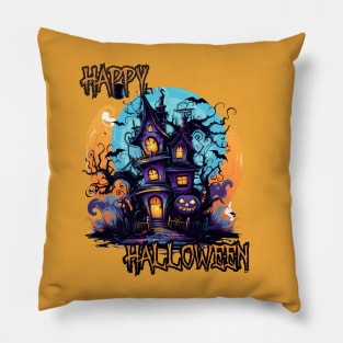 Haunted House Happy Halloween Pillow