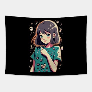 Kawaii anime girl with brown hair Tapestry