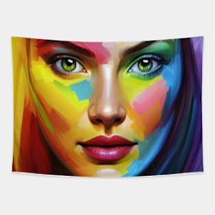 Rainbow girl, Colorful portrait, Rainbow colors, Vibrant personality Tapestry