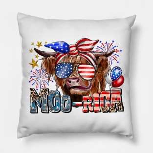 American Cow, Western 4th Of July Cow, American Flag, Sunflower Cow Pillow