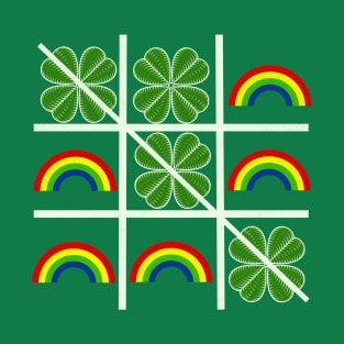 Shamrocks and Rainbows Tic Tac Toe Lucky Saint Patricks Day T-Shirt