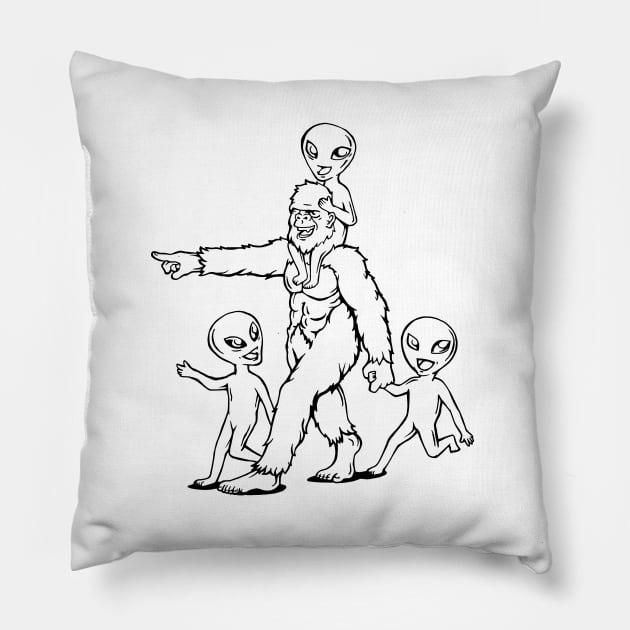 Big Foot Big Brother with Aliens Pillow by bangart