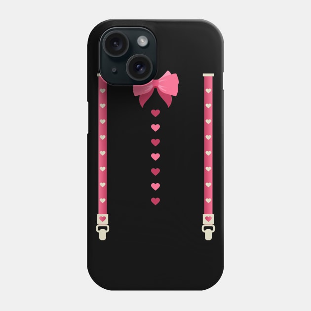 Hearts Bow Tie Suspenders Valentines Day Costume Phone Case by Tesszero