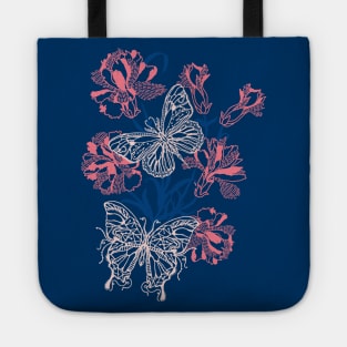 Blue and Pink Butterflies and Flowers Tote