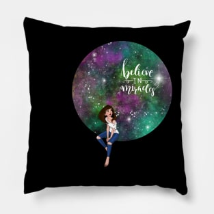 Believe in miracles girl cosmic dreams sticker Pillow