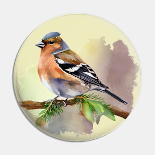 Watercolor Chaffinch on a twig Pin