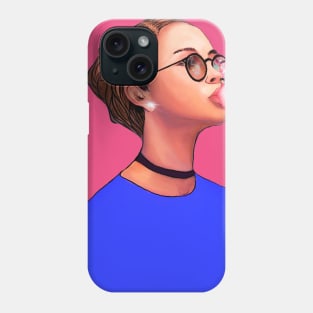 Hipster girl blowing a big bubble gum bubble. Phone Case