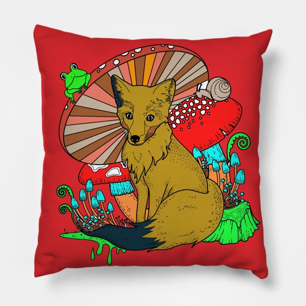 fox mushroom Pillow by Sonia Jones Emporrium of unique designs 