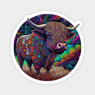 Highland Cow Psychedelic Art Magnet