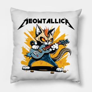 Meowtallica white text Pillow