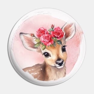 Cute Girl Baby Deer With Floral Crown Pin