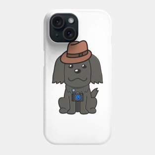 Funny black dog is holding a camera Phone Case