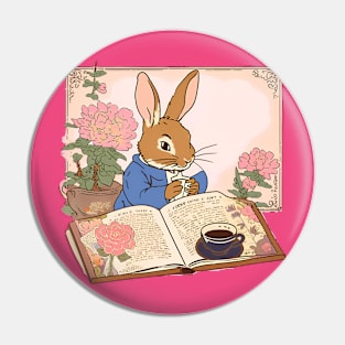 Read a Book with Coffee and Flemish Giant Rabbit Bunny Pin