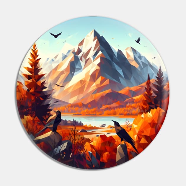 Low Poly Autumn Forest with Mountain Pin by Antipodal point