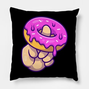 Doughnut With Hand Cartoon Illustration Pillow