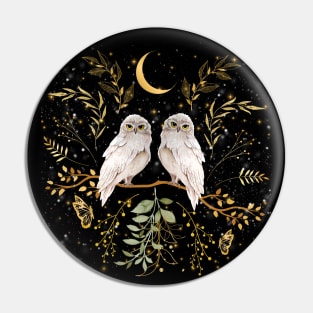 Owls in the golden Moonlight Pin