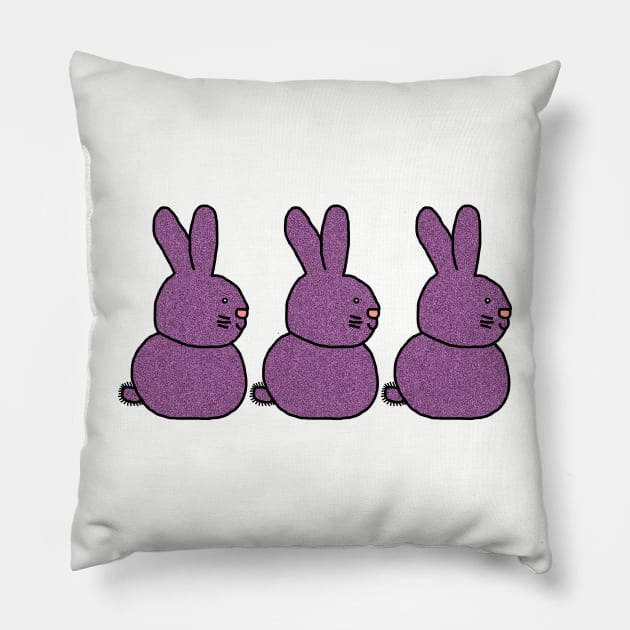 Three Purple Bunny Rabbits for Easter Pillow by ellenhenryart