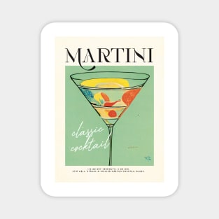 Martini Retro Poster Green Classic Bar Prints, Vintage Drinks, Recipe, Wall Art Magnet