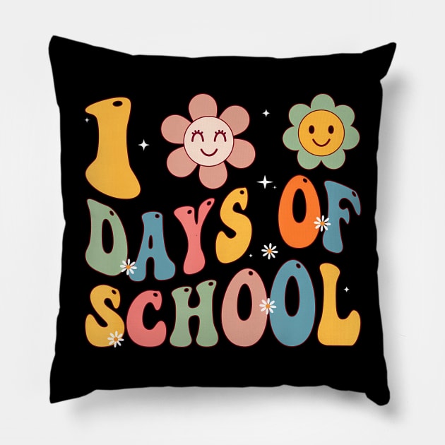 Happy 100th Day Of School Groovy 100 Days Of School Teacher Pillow by deptrai0023