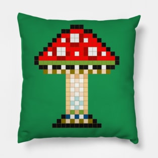 Red Fly Amanita Mushroom On Green Background Pillow